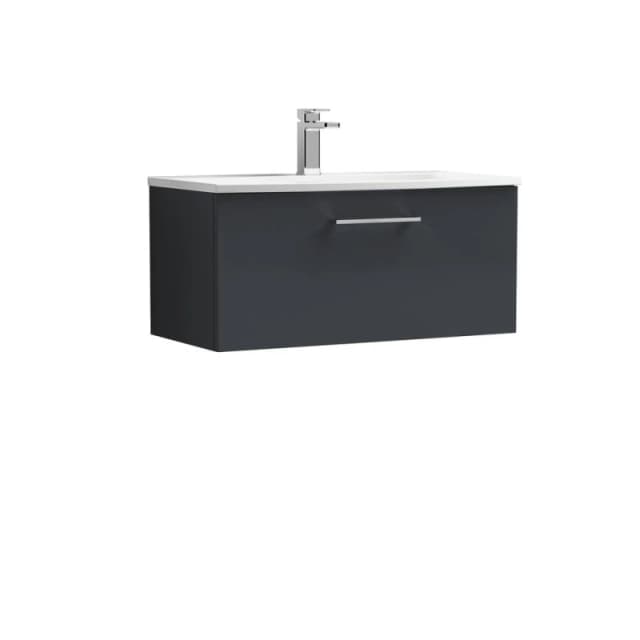 Balterley Bathroom 1-Drawer Wall-Hung Curved Basin Vanity, Dark Grey, 800mm in Grey Grey Unisex
