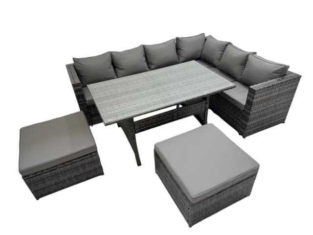Fimous 8 Seater Patio Dining Corner Sofa Sets with Big Stools Dark Grey Mixed Dark Grey Unisex