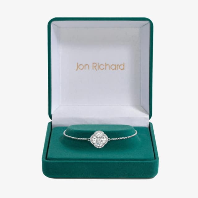 Jon Richard Cubic Zirconia Crystal Clover Toggle Braclet Silver