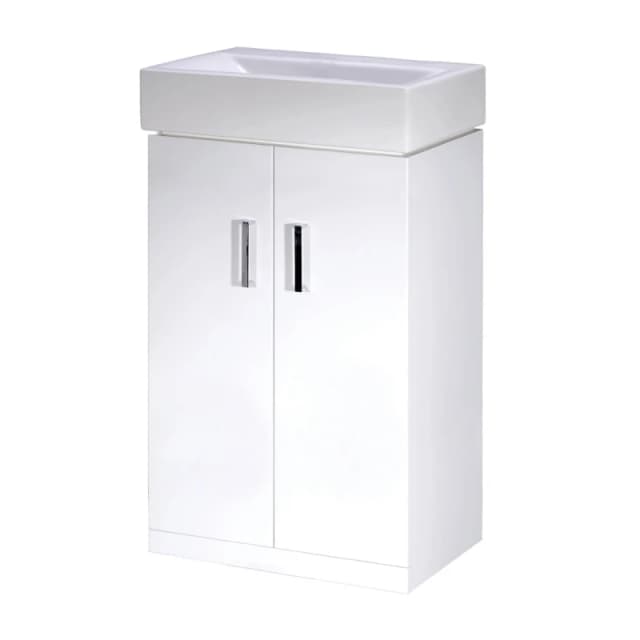 Balterley 450mm 2 Door Cloakroom Vanity Basin Unit in Stylish Gloss White Finish White