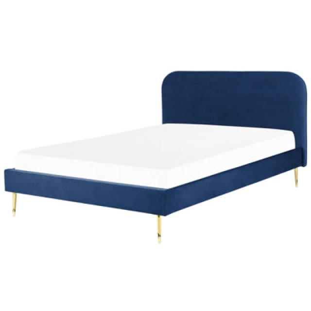 Beliani Bed Velvet Flayat 180 X 200 Cm (Eu Super King) Navy Blue