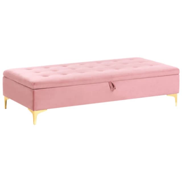 Beliani Storage Ottoman Aberdeen Velvet Pink