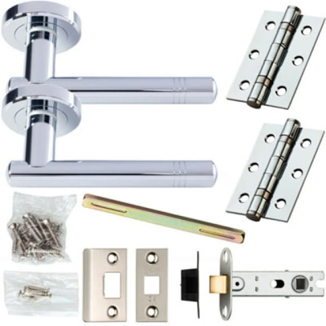 Loops Door Handle & Latch Pack Chrome Modern Straight Ring Bar Screwless Round Rose Multi