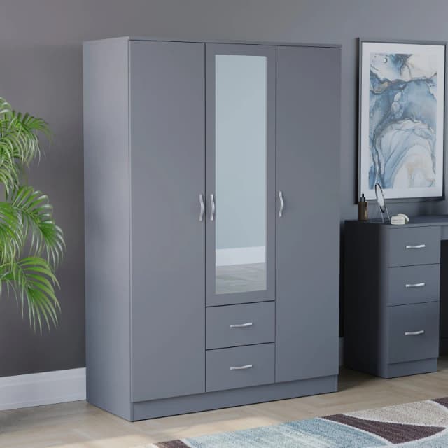 Lassic Vida Designs Riano 3 Door 2 Drawer Mirror Wardrobe Grey unisex 3+2