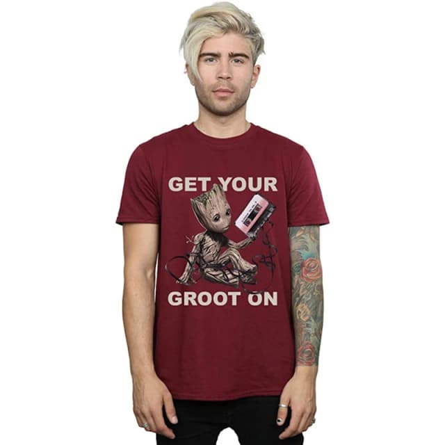 Guardians Of The Galaxy 2 Mens Get Your Groot On T-Shirt in Maroon Size: Small Maroon Male S