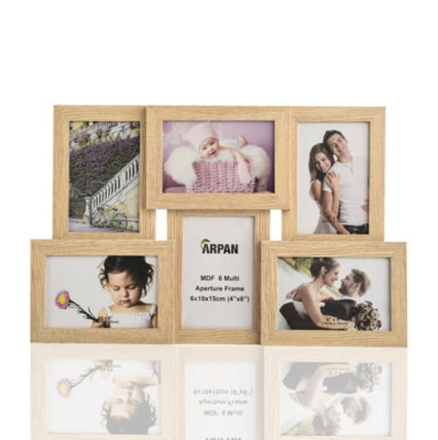 Arpan Collage Multiple Picture Frames For 6 Photos In 4 X 6" Wooden, Mdf Wall Mounting Frame (Natural)