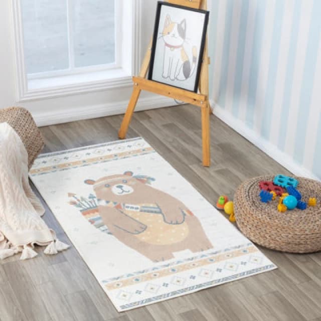 Livabliss Kids Machine Washable Beige/brown Bedroom Oursigene Area Rug 80 X 150 Cm - Easy Care, Soft & Safe Rug For Kids Spaces