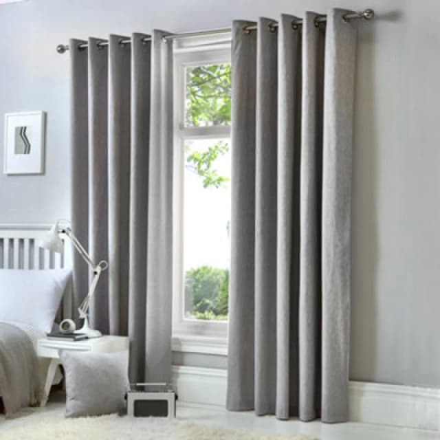 Fusion Cannes 100% Cotton Black Out Plain Dyed Silver Eyelet Curtains
