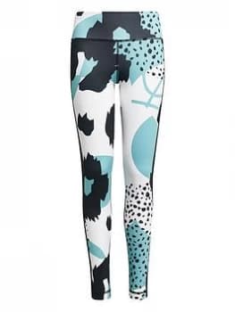 adidas Girls Aero Ready Graphic Legging - Blue Black, Blue/Black, Size 11-12 Years