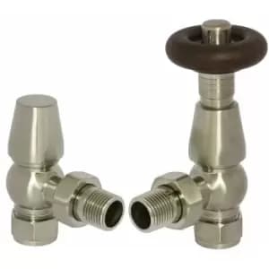 Chelsea Angled TRV and Lockshield Radiator Valves Brushed Nickel