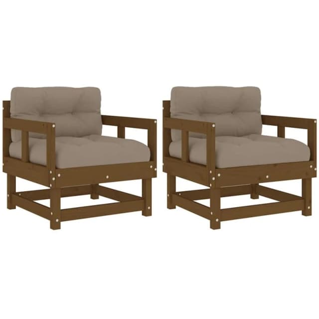 VIDAXL Garden Chairs with Cushions 2 pcs Honey Brown Solid Wood Pine Vidaxl 8720845801687