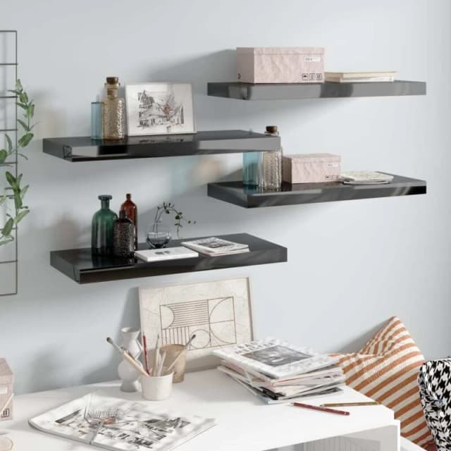 VIDAXL Floating Wall Shelves 4 pcs High Gloss Black 60x23.5x3.8cm mdf Vidaxl 8720286074022