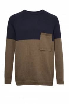 Mens French Connection Block Tape Cotton Knit Jumper Blue MarineMilk
