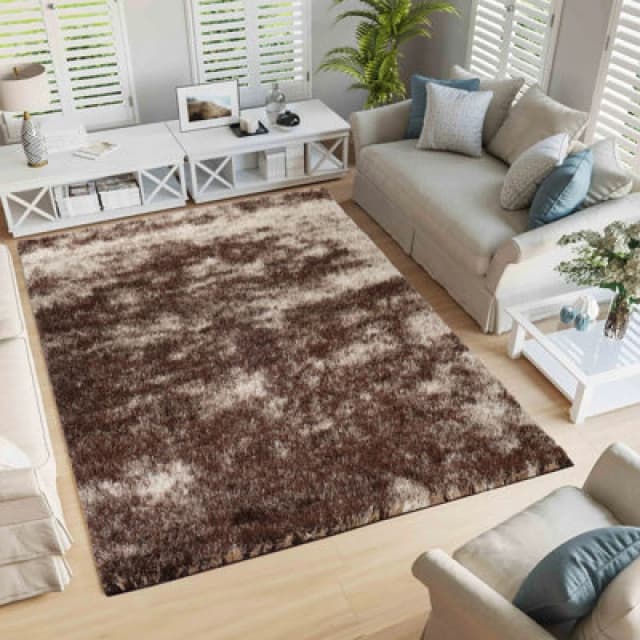 Modern Soft Two Tone Shimmer Shaggy Area Rugs Bronze 80X150 Cm