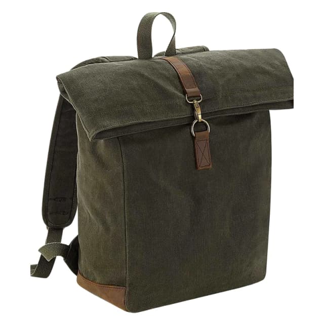 Quadra Mens Heritage Leather Trim Backpack in Olive Olive Male