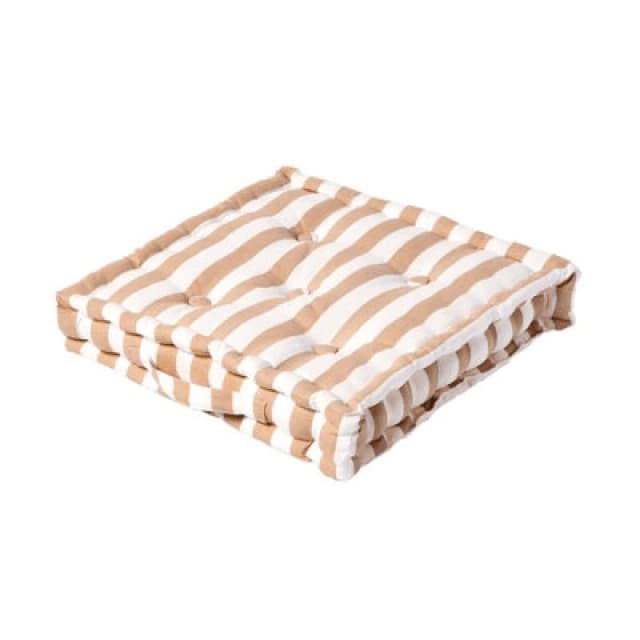 Homescapes Cotton Beige Thick Stripe Floor Cushion, 50 X 50 Cm
