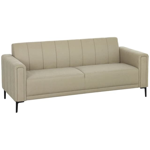 HOMCOM HOMCOM 3 Seater Sofa, Modern Fabric Couch with Channel Tufted, Khaki Khaki One Size Unisex 5063603458871