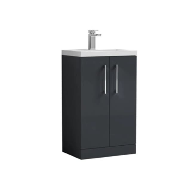 Nuie Hudson Reed Arno Compact Floor Standing 2 Door Vanity Unit With Ceramic Basin, Durable Modern Vanity Unit In Soft Black, 500mm