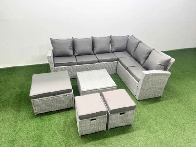 Fimous Garden Outdoor PE Rattan Furniture Set 9 Seater Rattan Garden Sofa Set in Light Grey Light Grey Unisex