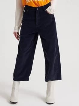 Superdry Phoebe Wide Leg Cord Trousers - Navy, Size 28, Length 28, Women