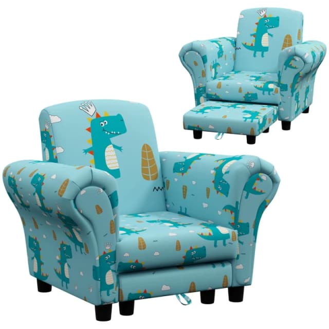 AIYAPLAY 2 Piece Kids Sofa Set with Dinosaur Design, for Nursery Blue