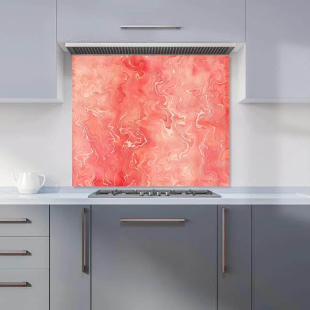 Warren Reed - Designer Salmon Pink Marble Effect Kitchen Splashback Size: 600mm x 750mm Pink Unisex 600mm x 750mm