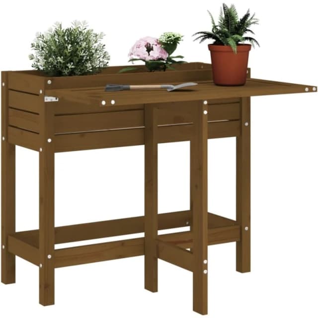 vidaXL Planter w/ Folding Tabletop Honey Brown Solid Wood, Brown 825124