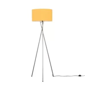 Camden Brushed Chrome Tripod Floor Lamp with XL Mustard Reni Shade