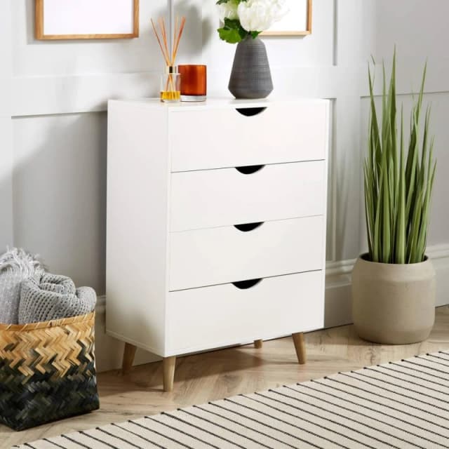 Home Source Boden 4 Drawer Chest Bedroom Storage Unit White