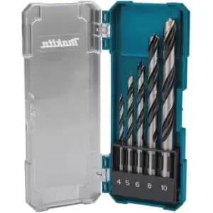 D-72861 5 Piece Brad Point Wood Drill Bit Set 4 5 6 9 10mm Bits + Case - Makita