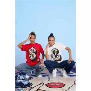 I Saw It First Artist Collaboration Red D13ego Monogram Dollar Sign Oversized T-Shirt - Red