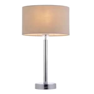 Table Lamp Chrome Plate & Taupe Fabric 60W E27 Bedside Light e10611