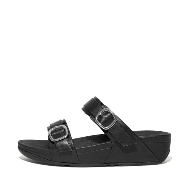 FitFlop Lulu Adjustable Slides Leather Womens Comfort Sandals - All Black - Size:UK 6