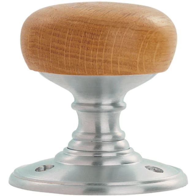 Loops PAIR Rounded Mortice Door Knob 60mm Diameter Oak Wood on Satin Chrome Rose Multi unisex