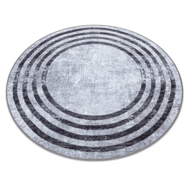 RugsX Miro 51231.806 Circle Washing Carpet Lines Anti Slip - Grey / Black Circle 200 Cm