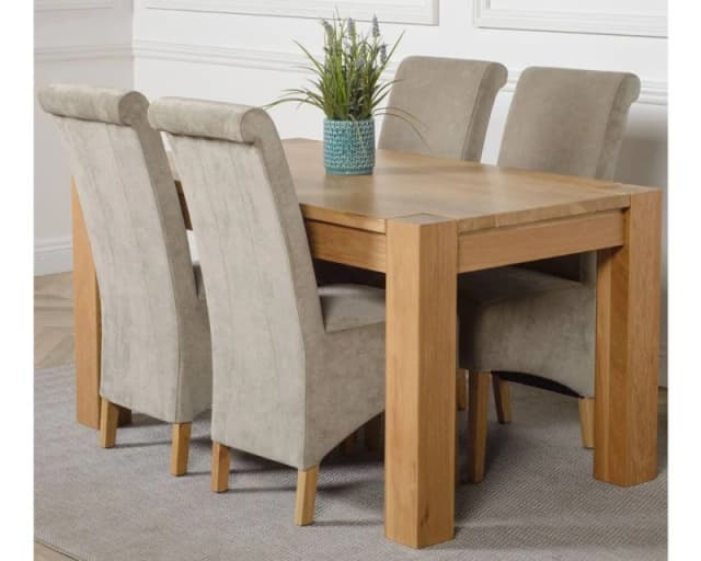 Thats Furniture Kuba 150 x 85cm Chunky Medium Oak Dining Table & 4 Montana Fabric Chairs in Grey Grey Unisex 150 x 85 cm