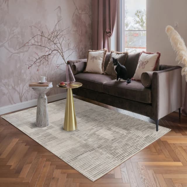 Mayfair Living Room Area Rug Metallic Sheen Contemporary Modern Matrix Design - Stone 120Cm X 170Cm