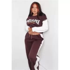 I Saw It First Chocolate Miami Embroidered Heavyweight Fleeceback Varsity Jacket - Brown