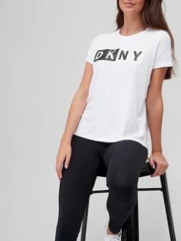 DKNY SPORT Two Tone Logo Short Sleeve T-Shirt - White, Size L, Women