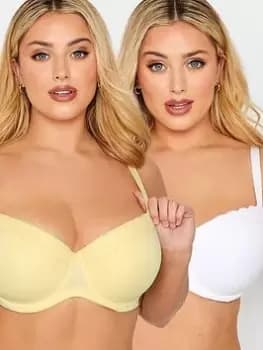 Yours Yours 2 Pack Micro Lace Trim Moulded T-Shirt Bra, Yellow, Size 38E, Women