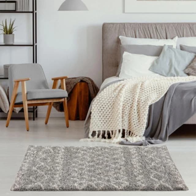The Rugs Moroccan Grey Shaggy Living Room Rug 910