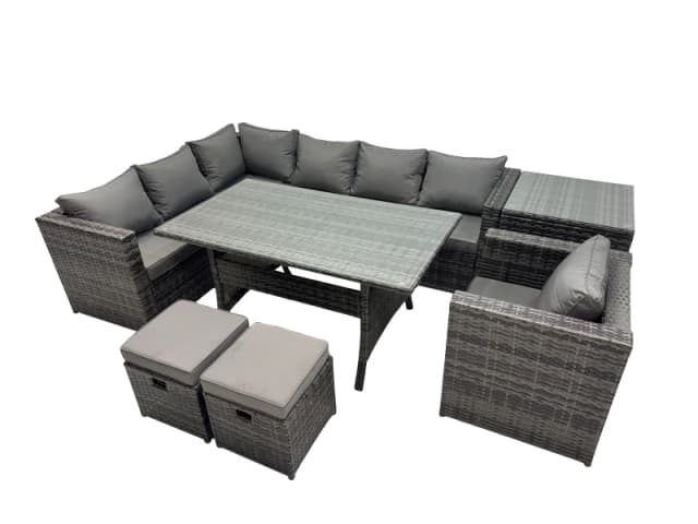 Fimous Outdoor PE Rattan Sofa Set with with Chair 2 Small Stool Side Table in Dark Grey Dark Grey Unisex