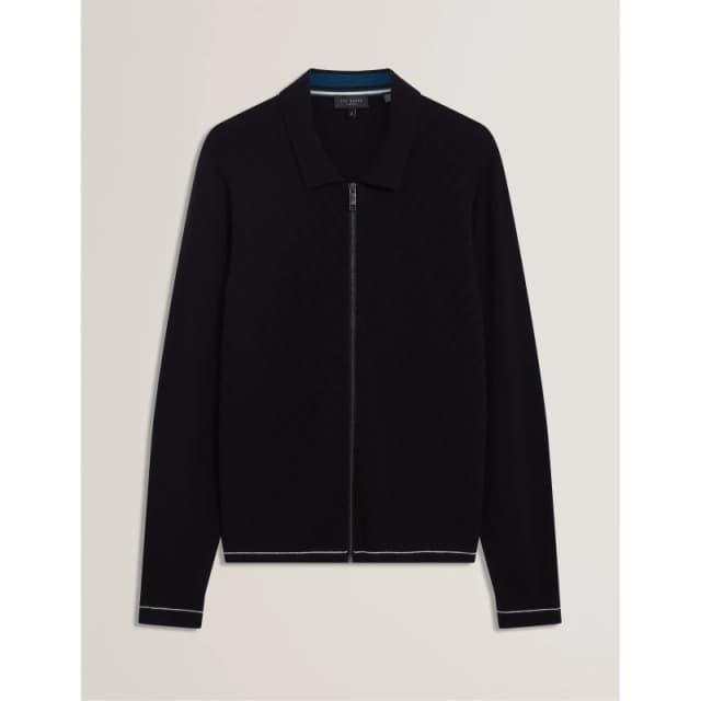 Ted Baker Mens Long Sleeve Stitch Zip Through Knitted Top Black male S (2)
