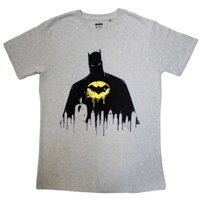 DC Comics Batman Silhouette Drip T Shirt Grey unisex