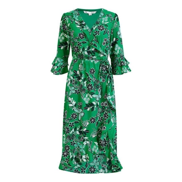 Yumi Curves Green Butterfly Print 'Alisa' Wrap Dress - 18