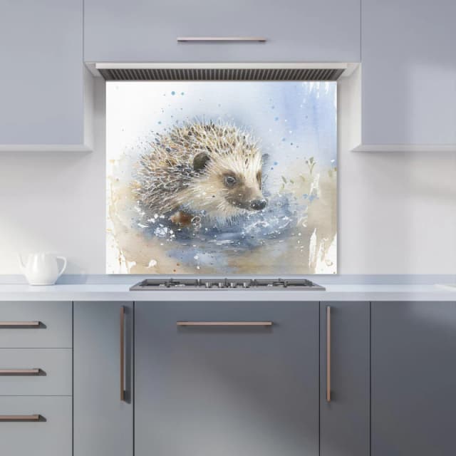 Warren Reed - Designer Hedgehog Watercolour Kitchen Splashback in Brown Size: 600mm x 750mm Brown Unisex 600mm x 750mm