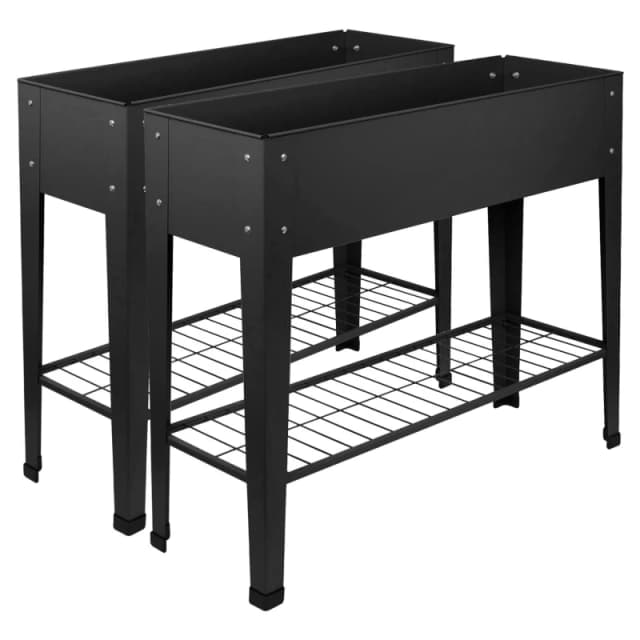 Harbour Housewares Elevated Raised Garden Beds with Legs & Storage Shelf - Pack of 2 in Black Unisex