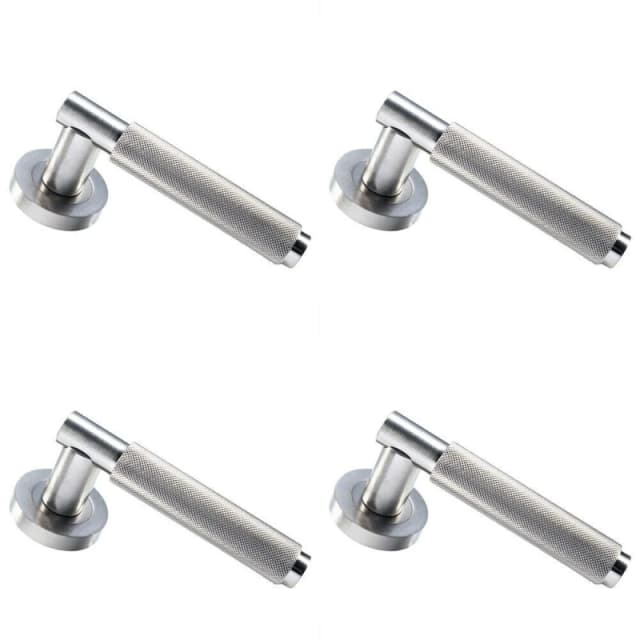 Loops 4x PAIR Knurled Grip Round Bar Handle on Round Rose Concealed Fix Satin Nickel Metallics