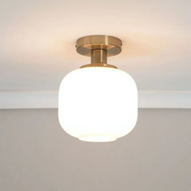 ValueLights Calpe Opal Frosted Glass Shade Flush Gold Stem Ceiling Light with LED Bulb Gold