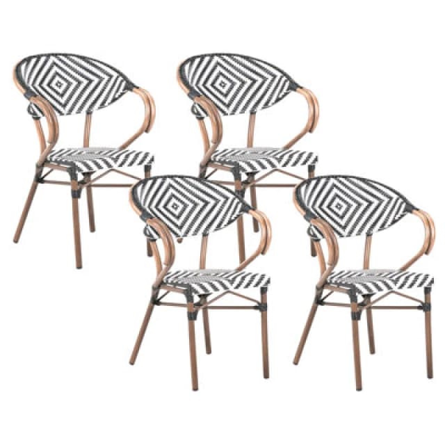 Beliani Set Of 4 Garden Chairs Caspri Pe Rattan Black/ White